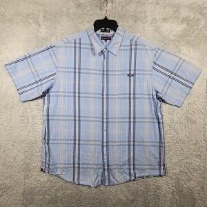 ECHO UNLTD Shirt Mens XXL Blue Plaid Short Sleeve Button Up Shirt
